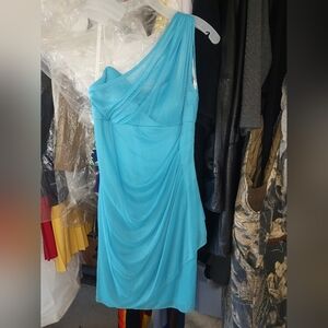 David's Bridal One-Shoulder Turquoise Dress